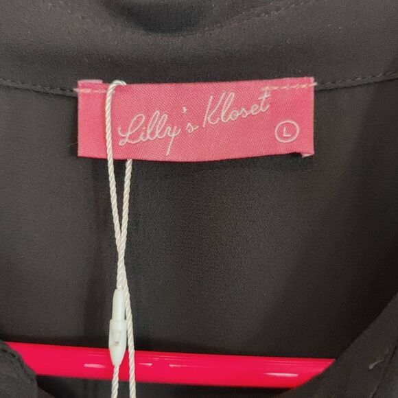 Lillys Top Womens Large Kloset Button Up Tulle Black - Picture 6 of 10